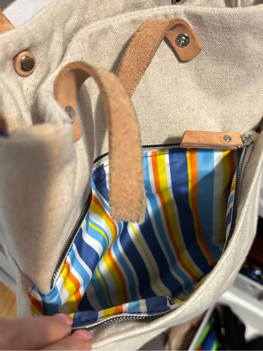 Brighton Cream Canvas Tote with Multicolor Embroidered Butterfly - Picture 6 of 6